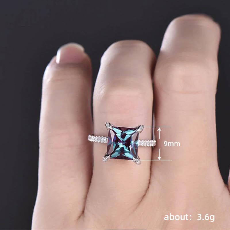 Htayekog Blue quadriprong Square Zircon Ring Promise Rings for her, Diamond Ring Eternity Rings Cocktail Ring 18K Gold Plated for Women Square cz Engagement Ring Promise Engagement Band Size 6-10（10） - Image 4